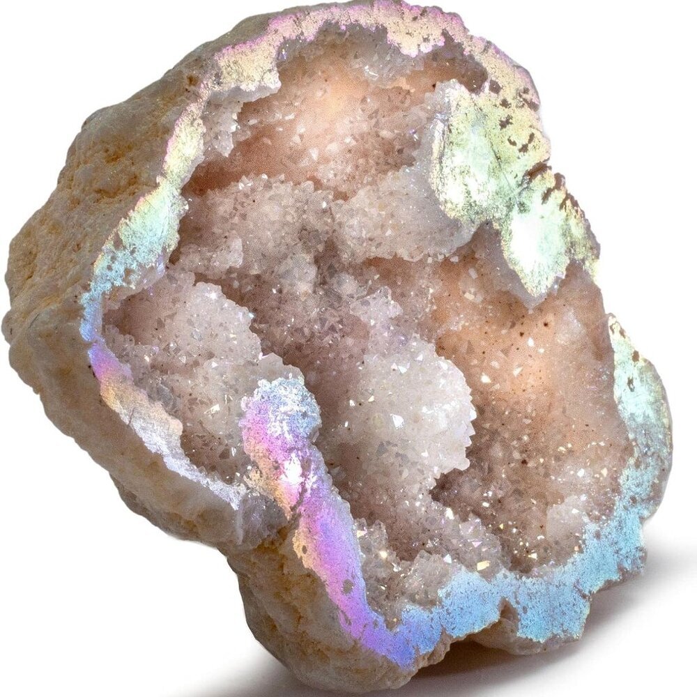 Angel Aura Quartz Geode - Titanium Bonded High Energy Crystal Cuarzo Cluster/Dru
